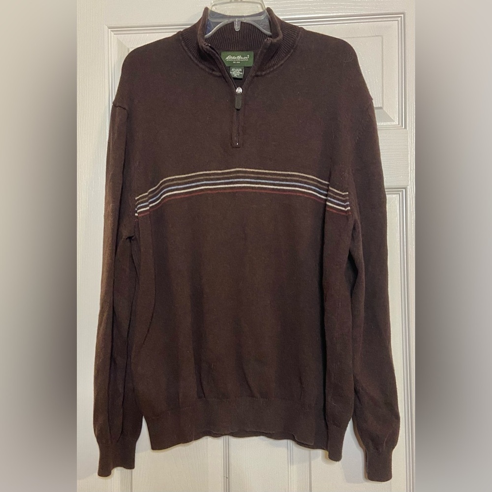 Eddie Bauer Vintage Mens Brown Quarter Zip Pullover Sweater XL